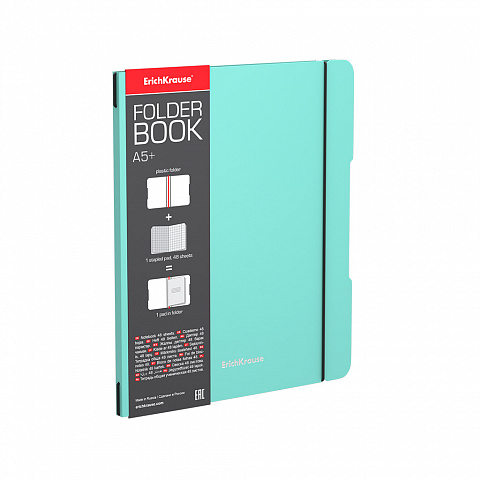 ТЕТРАДЬ ОБЩАЯ УЧЕНИЧЕСКАЯ В СЪЕМНОЙ ПЛАСТИКОВОЙ ОБЛОЖКЕ ERICHKRAUSE FOLDERBOOK PASTEL MINT, А5+, 48