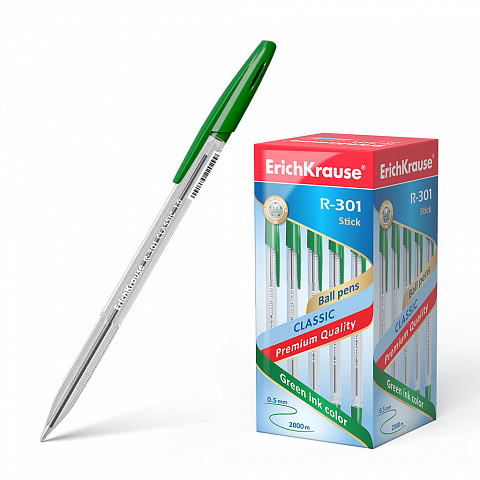 РУЧКА ШАРИКОВАЯ ERICHKRAUSE R-301 STICK CLASSIC 1.0, ЦВЕТ ЧЕРНИЛ ЗЕЛЕНЫЙ