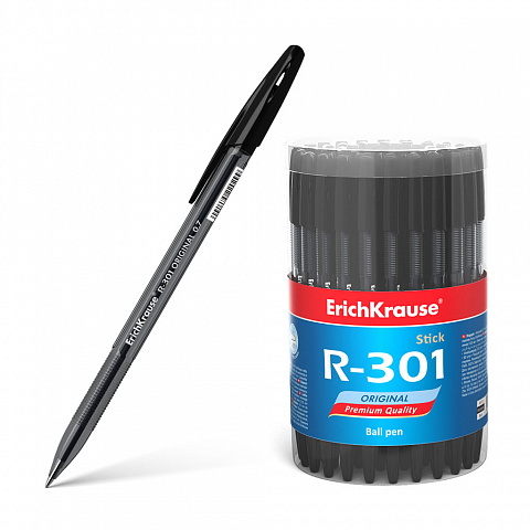 РУЧКА ШАРИКОВАЯ ERICHKRAUSE R-301 ORIGINAL STICK 0.7, ЦВЕТ ЧЕРНИЛ ЧЕРНЫЙ