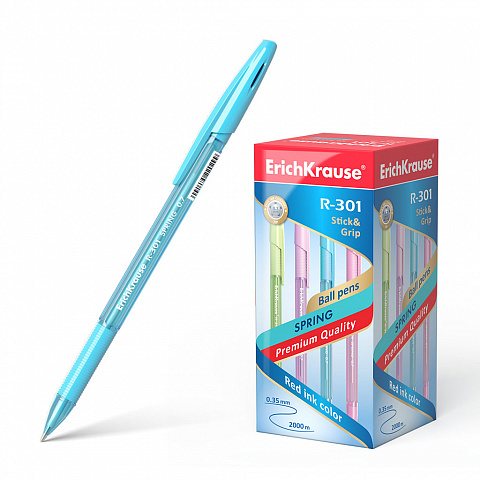 РУЧКА ШАРИКОВАЯ ERICHKRAUSE R-301 SPRING STICK&GRIP 0.7, ЦВЕТ ЧЕРНИЛ СИНИЙ