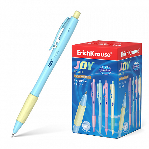 РУЧКА ШАРИКОВАЯ АВТОМАТИЧЕСКАЯ ERICHKRAUSE JOY PASTEL, ULTRA GLIDE TECHNOLOGY, ЦВЕТ ЧЕРНИЛ СИНИЙ