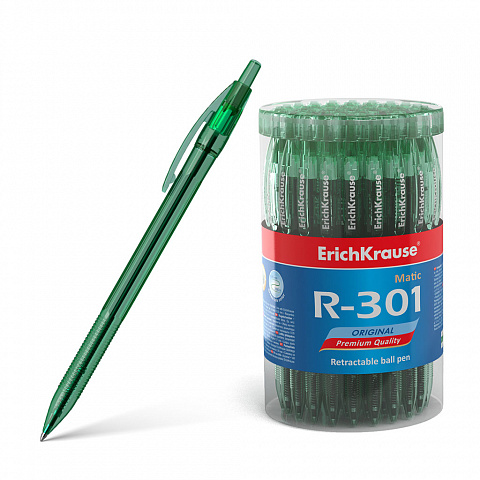 РУЧКА ШАРИКОВАЯ АВТОМАТИЧЕСКАЯ ERICHKRAUSE R-301 ORIGINAL MATIC 0.7, ЦВЕТ ЧЕРНИЛ ЗЕЛЕНЫЙ