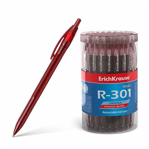 РУЧКА ШАРИКОВАЯ АВТОМАТИЧЕСКАЯ ERICHKRAUSE R-301 ORIGINAL MATIC 0.7, ЦВЕТ ЧЕРНИЛ КРАСНЫЙ