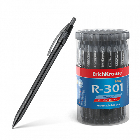 РУЧКА ШАРИКОВАЯ АВТОМАТИЧЕСКАЯ ERICHKRAUSE R-301 ORIGINAL MATIC 0.7, ЦВЕТ ЧЕРНИЛ ЧЕРНЫЙ