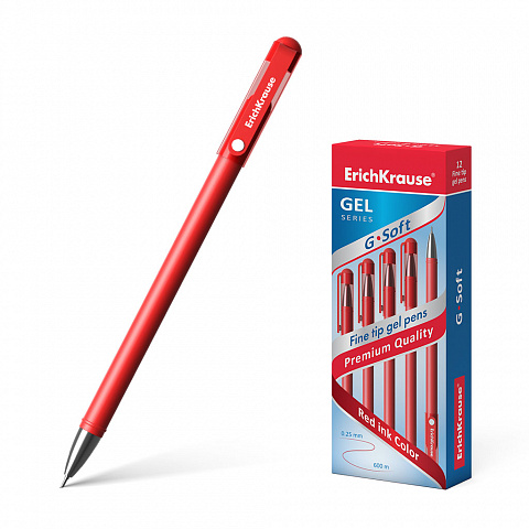 РУЧКА ГЕЛЕВАЯ ERICHKRAUSE G-SOFT STICK CLASSIC 0.38, ЦВЕТ ЧЕРНИЛ КРАСНЫЙ