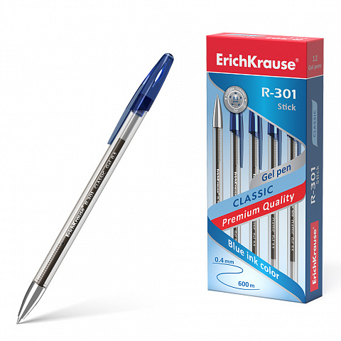 РУЧКА ГЕЛЕВАЯ ERICHKRAUSE R-301 CLASSIC GEL STICK 0.5, ЦВЕТ ЧЕРНИЛ СИНИЙ