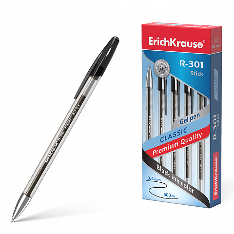 РУЧКА ГЕЛЕВАЯ ERICHKRAUSE R-301 CLASSIC GEL STICK 0.5, ЦВЕТ ЧЕРНИЛ ЧЕРНЫЙ
