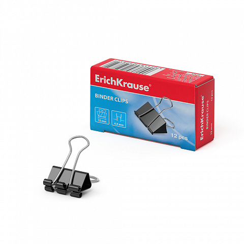 ЗАЖИМЫ ДЛЯ БУМАГ ERICHKRAUSE CLASSIC, 15ММ, ЧЕРНЫЙ (В КОРОБКЕ ПО 12 ШТ.)