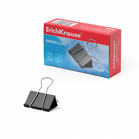 ЗАЖИМЫ ДЛЯ БУМАГ ERICHKRAUSE CLASSIC, 25ММ, ЧЕРНЫЙ (В КОРОБКЕ ПО 12 ШТ.)