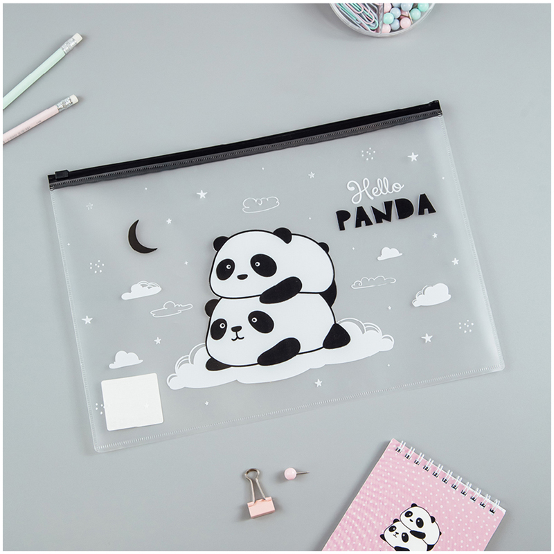 ПАПКА-КОНВЕРТ НА ZIP-МОЛНИИ MESHU HELLO PANDA, А4, 150МКМ, ПРОЗРАЧНАЯ С РИСУНКОМ