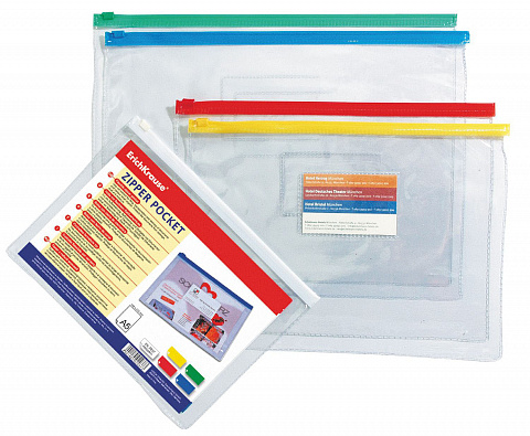 ZIP-ПАКЕТ ПЛАСТИКОВЫЙ ERICHKRAUSE PVC ZIP POCKET, A4, ПРОЗРАЧНЫЙ