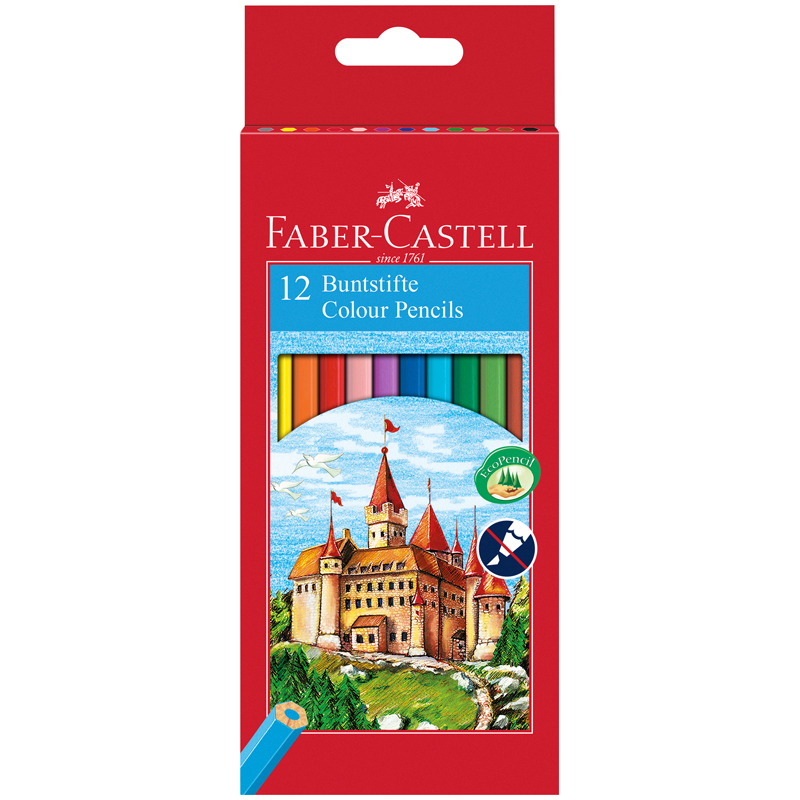 КАРАНДАШИ ЦВЕТНЫЕ FABER-CASTELL ЗАМОК, 12ЦВ., ШЕСТИГР., ЗАТОЧ., КАРТОН, ЕВРОПОДВЕС