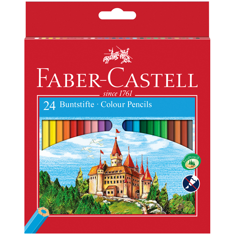 КАРАНДАШИ ЦВЕТНЫЕ FABER-CASTELL ЗАМОК, 24ЦВ., ШЕСТИГР., ЗАТОЧ., КАРТОН, ЕВРОПОДВЕС
