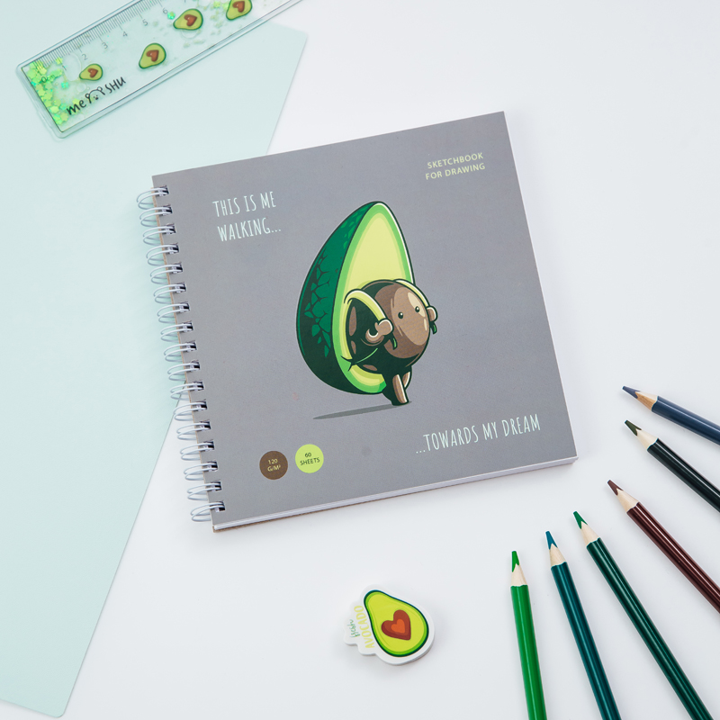 СКЕТЧБУК 60Л., 150*150 MESHU AVOCADREAMS, НА ГРЕБНЕ, 120Г/М2, ВЫБ. ЛАК, SOFT-TOUCH