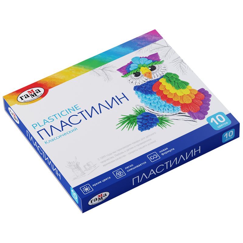 ПЛАСТИЛИН ГАММА КЛАССИЧЕСКИЙ, 10 ЦВЕТОВ, 200Г, СО СТЕКОМ, КАРТОН. УПАКОВКА