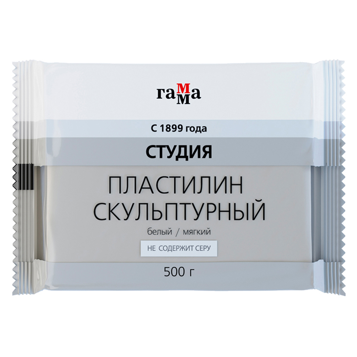 ПЛАСТИЛИН СКУЛЬПТУРНЫЙ ГАММА СТУДИЯ, БЕЛЫЙ, МЯГКИЙ, 500Г, ПАКЕТ
