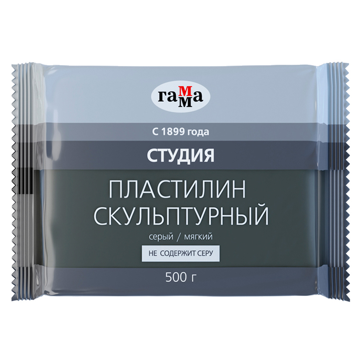ПЛАСТИЛИН СКУЛЬПТУРНЫЙ ГАММА СТУДИЯ, СЕРЫЙ, МЯГКИЙ, 500Г, ПАКЕТ