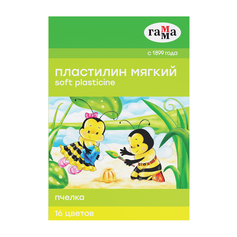 ПЛАСТИЛИН ВОСКОВОЙ МЯГКИЙ ГАММА ПЧЕЛКА, 16 ЦВЕТОВ, 240Г, СО СТЕКОМ, КАРТОН. УПАКОВКА