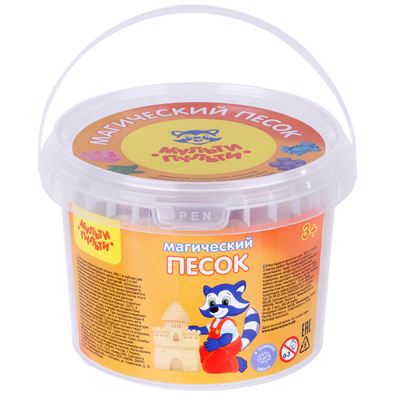 ПЕСОК ДЛЯ ЛЕПКИ МУЛЬТИ-ПУЛЬТИ МАГИЧЕСКИЙ ПЕСОК, МОРСКОЙ, 500Г, 2 ФОРМОЧКИ