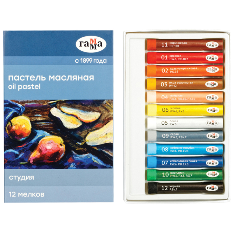 ПАСТЕЛЬ МАСЛЯНАЯ ГАММА СТУДИЯ, 12 ЦВЕТОВ, КАРТОН. УПАКОВКА