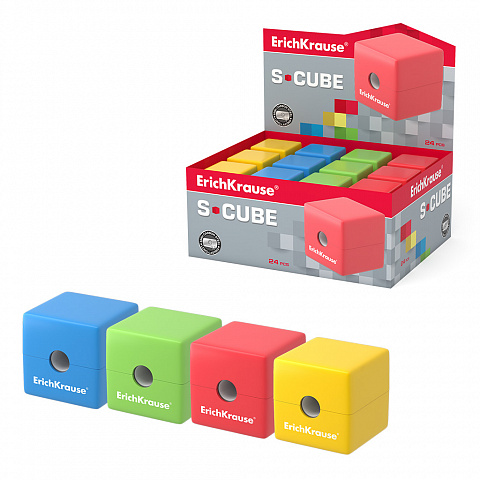 ТОЧИЛКА ПЛАСТИКОВАЯ ERICHKRAUSE S-CUBE, NEON, С КОНТЕЙНЕРОМ, АССОРТИ