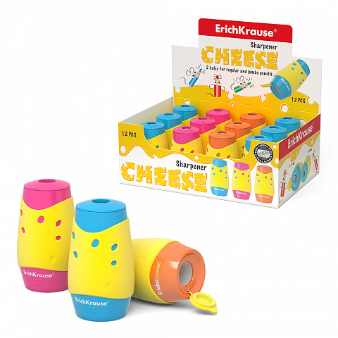 ТОЧИЛКА ПЛАСТИКОВАЯ ERICHKRAUSE CHEESE, ДВОЙНАЯ, С КОНТЕЙНЕРОМ, АССОРТИ