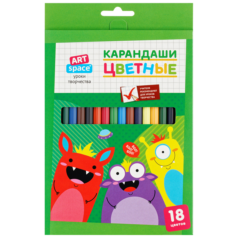 КАРАНДАШИ ЦВЕТНЫЕ ARTSPACE МОНСТРИКИ, 18ЦВ., ЗАТОЧЕН., КАРТОН, ЕВРОПОДВЕС