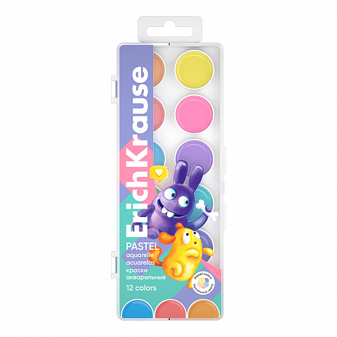 КРАСКИ АКВАРЕЛЬНЫЕ ERICHKRAUSE JOLLY FRIENDS PASTEL 12 ЦВЕТОВ (В ПЛАСТИКОВОЙ КОРОБКЕ С ЕВРОПОДВЕСОМ)