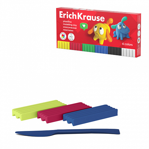 ПЛАСТИЛИН КЛАССИЧЕСКИЙ ERICHKRAUSE JOLLY FRIENDS 6 ЦВЕТОВ СО СТЕКОМ, 108 Г