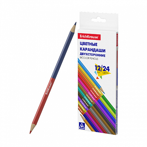 ЦВЕТНЫЕ КАРАНДАШИ ДЕРЕВЯННЫЕ ERICHKRAUSE BICOLOR ТРЕХГРАННЫЕ ДВУСТОРОННИЕ 24 ЦВЕТА