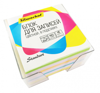БЛОК ДЛЯ ЗАПИСЕЙ БУМАЖНЫЙ SILWERHOF СТАНДАРТ 90Х90Х45ММ 80Г/М2 АССОРТИ 5ЦВ.В УПАК. В ПОДСТАВКЕ