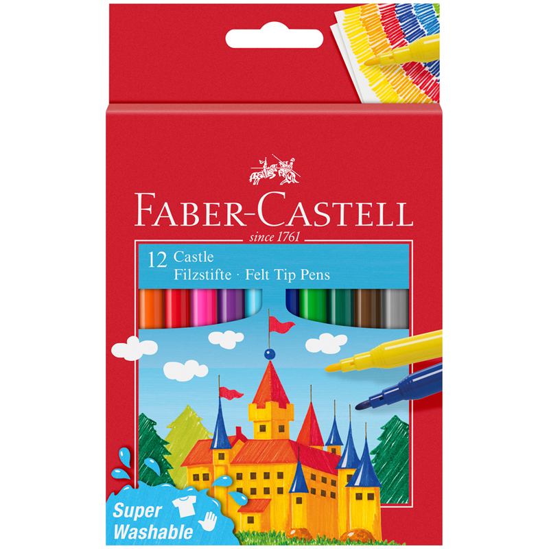 ФЛОМАСТЕРЫ FABER-CASTELL ЗАМОК, 12ЦВ., СМЫВАЕМЫЕ, КАРТОН, ЕВРОПОДВЕС