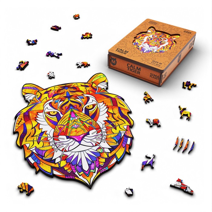 ПАЗЛ ФИГУРНЫЙ ДЕРЕВЯННЫЙ CALM TIGER, РАЗМЕР 21Х27 СМ, 141 ДЕТАЛЬ