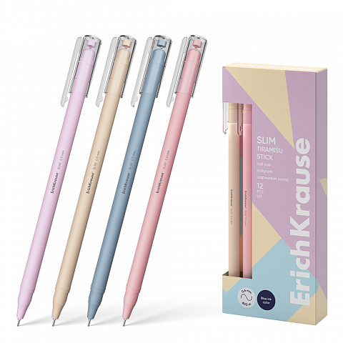 РУЧКА ШАРИКОВАЯ ERICHKRAUSE SLIM STICK TIRAMISU 0.7, ЦВЕТ ЧЕРНИЛ СИНИЙ