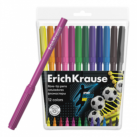 ФЛОМАСТЕРЫ ERICHKRAUSE SPORT DNA, 12 ЦВЕТОВ