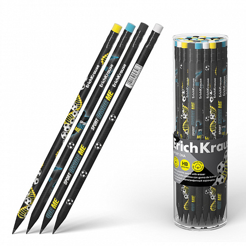 ЧЕРНОГРАФИТНЫЙ КАРАНДАШ ПЛАСТИКОВЫЙ ERICHKRAUSE SPORT DNA, КРУГЛЫЙ, С ЛАСТИКОМ, HB