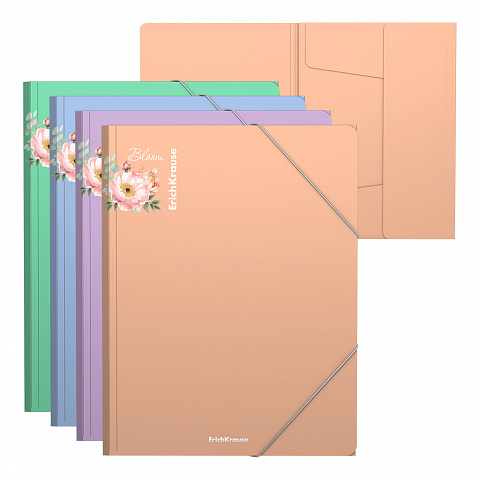 ПАПКА НА РЕЗИНКАХ ПЛАСТИКОВАЯ ERICHKRAUSE MATT PASTEL BLOOM, A4, АССОРТИ
