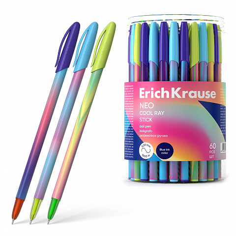 РУЧКА ШАРИКОВАЯ ERICHKRAUSE NEO STICK COOL RAY 0.7, SUPER GLIDE TECHNOLOGY, ЦВЕТ ЧЕРНИЛ СИНИЙ