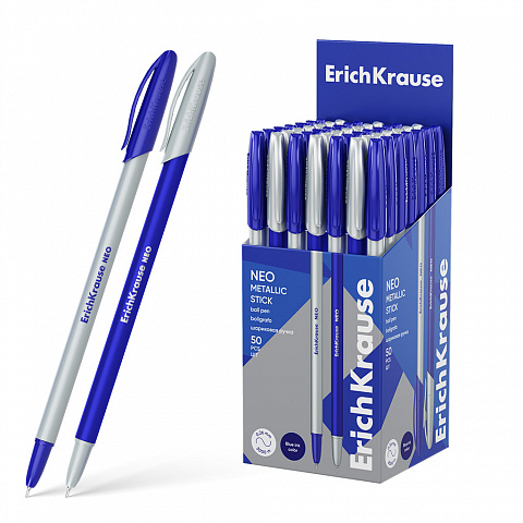 РУЧКА ШАРИКОВАЯ ERICHKRAUSE NEO STICK METALLIC 0.7, 2 КМ, SUPER GLIDE TECHNOLOGY, ЦВЕТ ЧЕРНИЛ СИНИЙ