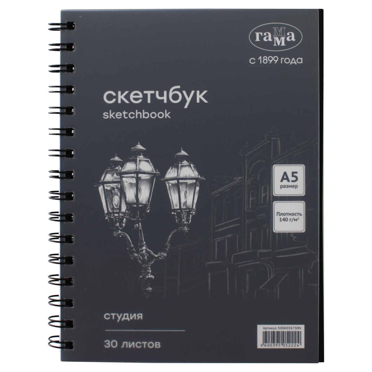 АЛЬБОМ ДЛЯ ГРАФИКИ, 30Л., А5, НА СПИРАЛИ ГАММА СТУДИЯ, ЧЕРНЫЙ, 140Г/М2