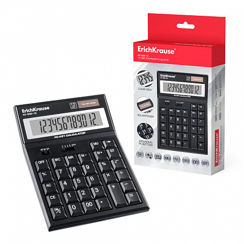 КАЛЬКУЛЯТОР НАСТОЛЬНЫЙ 12-РАЗРЯДОВ ERICHKRAUSE PC-KEY KC-500-12 CLASSIC, ЧЕРНЫЙ (В КОРОБКЕ ПО 1 ШТ.)