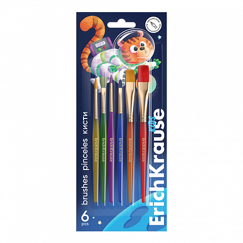 КИСТИ ERICHKRAUSE SPACE ANIMALS ДЛЯ ТВОРЧЕСТВА, СИНТЕТИКА, 6 ШТУК (В БЛИСТЕРЕ)