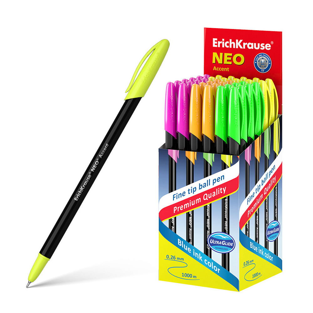 РУЧКА ШАРИКОВАЯ ERICHKRAUSE NEO STICK ACCENT 0.7, SUPER GLIDE TECHNOLOGY, ЦВЕТ ЧЕРНИЛ СИНИЙ