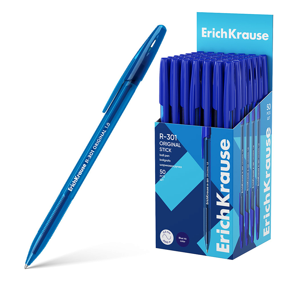 РУЧКА ШАРИКОВАЯ ERICHKRAUSE R-301 STICK ORIGINAL 1.0, ЦВЕТ ЧЕРНИЛ СИНИЙ