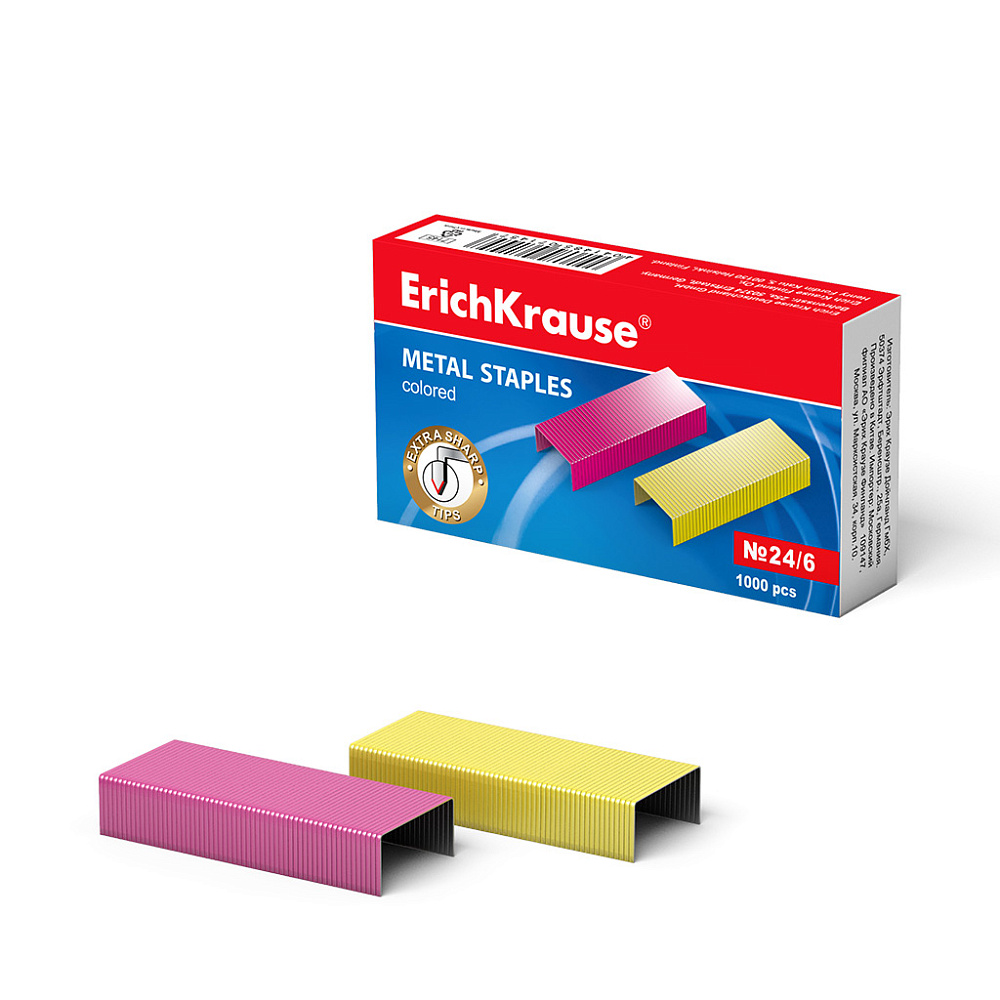 СКОБЫ №24/6 ERICHKRAUSE ЦВЕТНЫЕ (КОРОБКА 1000 ШТ.)