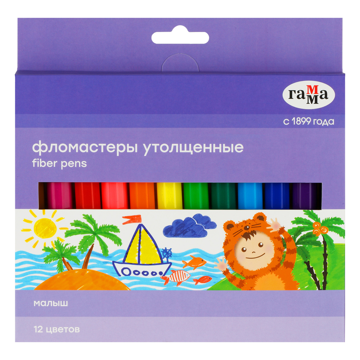 ФЛОМАСТЕРЫ ГАММА МАЛЫШ, 12ЦВ., УТОЛЩЕННЫЕ, СМЫВАЕМЫЕ, КАРТОН. УПАК., ЕВРОПОДВЕС