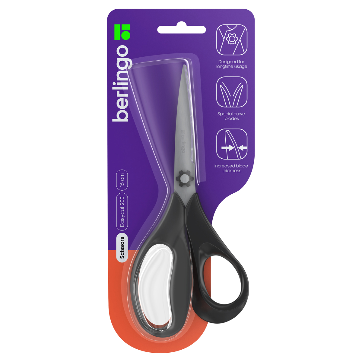 НОЖНИЦЫ BERLINGO EASYCUT 200 16СМ, ЭРГОНОМИЧНЫЕ РУЧКИ, ЕВРОПОДВЕС