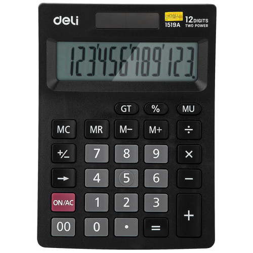 КАЛЬКУЛЯТОР НАСТОЛЬНЫЙ DELI 1519A 12 РАЗРЯДНЫЙ, 140Х102Х31,4 ММ, ЧЕРНЫЙ