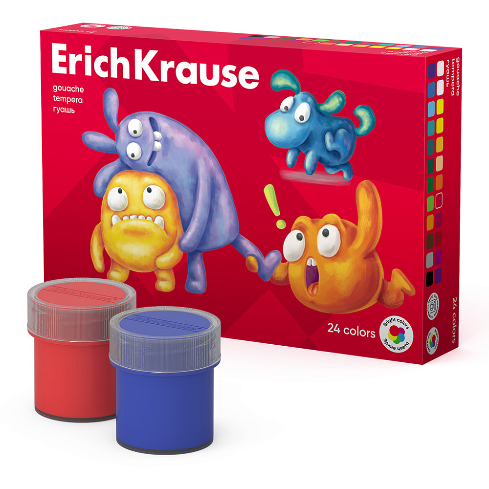 ГУАШЬ ERICHKRAUSE JOLLY FRIENDS 24 ЦВЕТА ПО 20 МЛ (В КОРОБКЕ 24 ШТ)