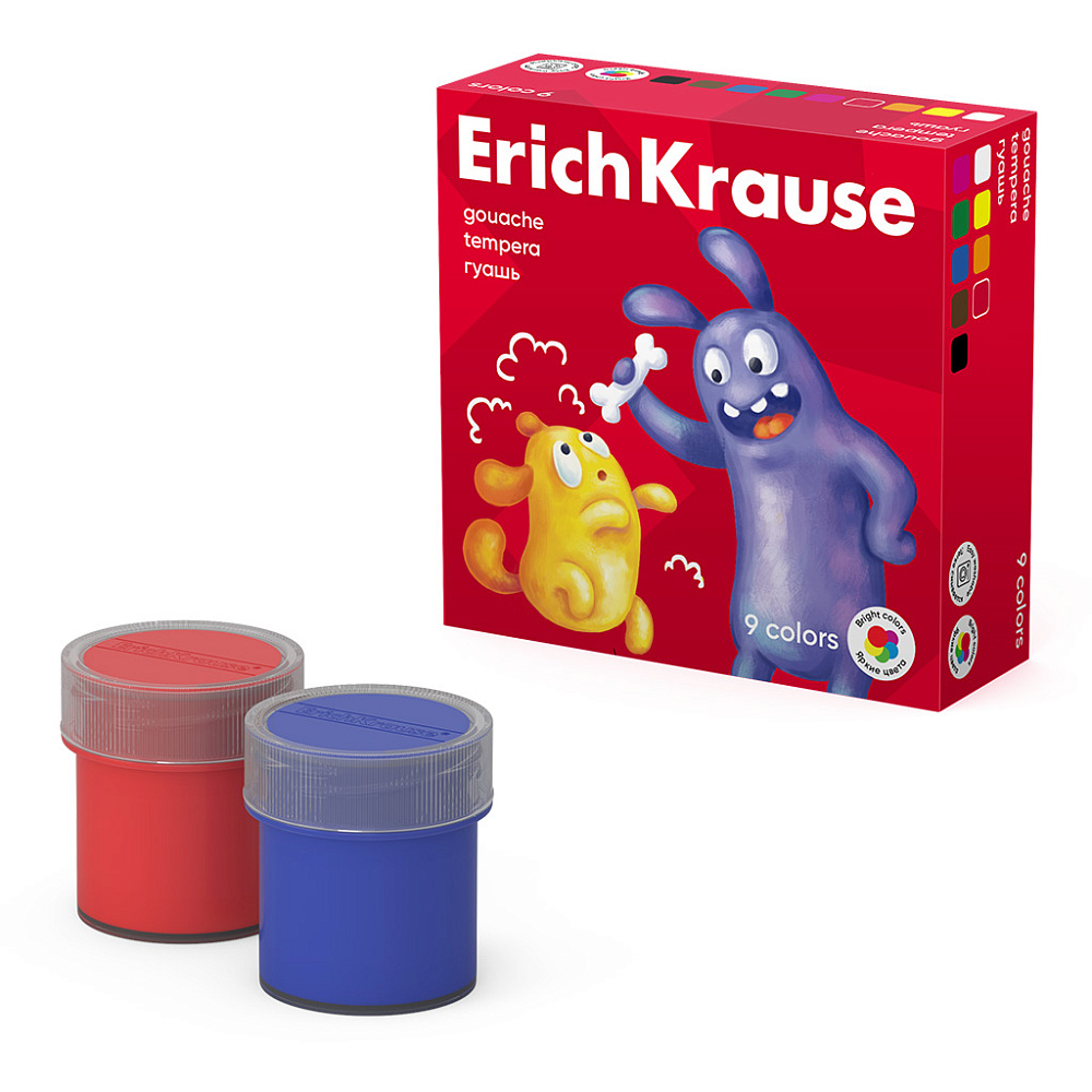 ГУАШЬ ERICHKRAUSE JOLLY FRIENDS 9 ЦВЕТОВ ПО 20 МЛ (В КОРОБКЕ 9 ШТ)